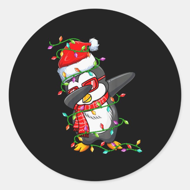 Adesivo Redondo Dabbing Penguin Wearing Santa Hat - Penguin Lover  (Frente)