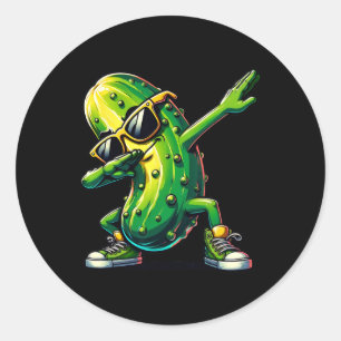 Adesivo Redondo Dabbing Pickle Dancing Cucumber Pickle Lover Dab