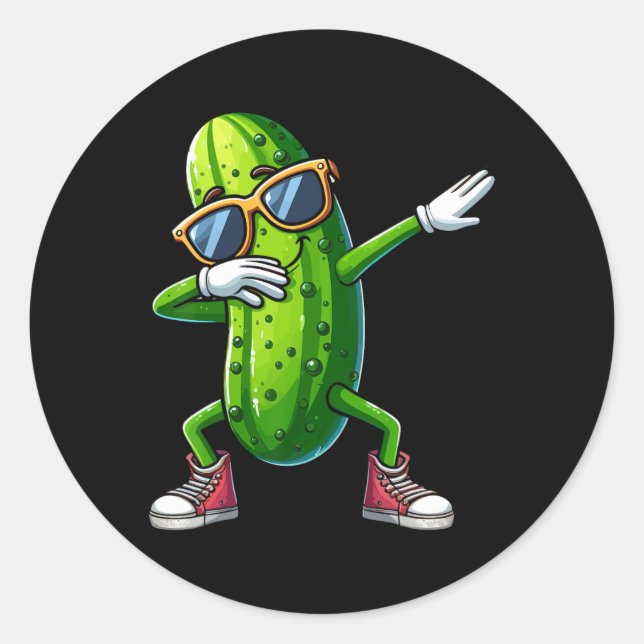 Adesivo Redondo Dabbing Pickle Dancing Pepino Picker Engraçado (Frente)