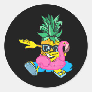 Adesivo Redondo Dabbing Pineapple Flamingo Float Aloha Beaches