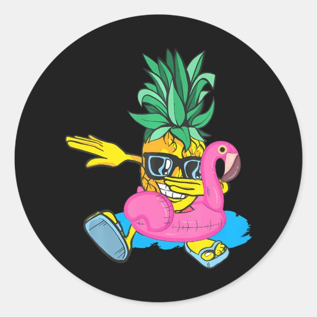 Adesivo Redondo Dabbing Pineapple Flamingo Float Aloha Beaches (Frente)