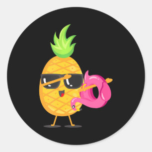 Adesivo Redondo Dabbing Pineapple Flamingo Float Aloha Beaches