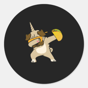 Adesivo Redondo Dabbing Pug Dog Taco Pugicorn Tacos mexicanos