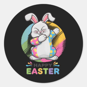 Adesivo Redondo Dabbing Rabbit Felz pascoa Day Bunny Ovos Dab Boy