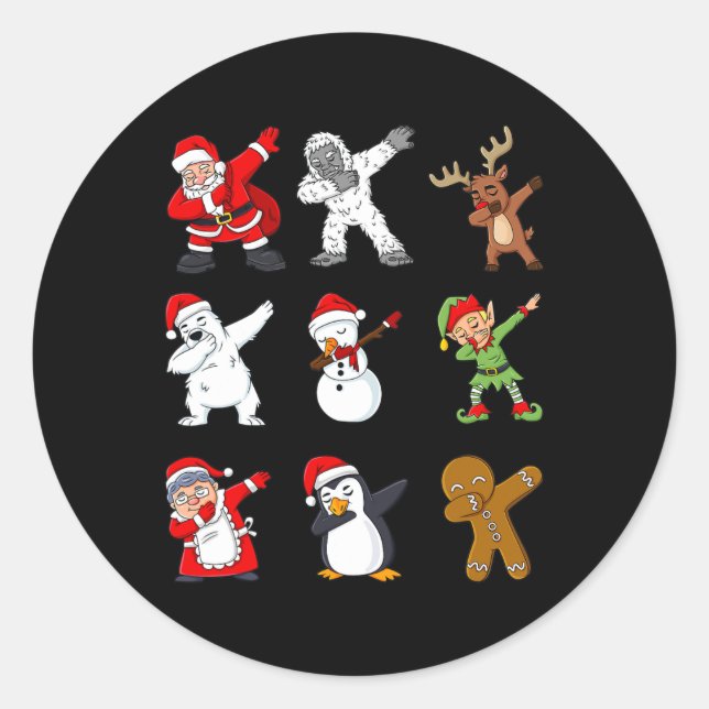 Adesivo Redondo Dabbing Santa Claus and Friends Christmas Boys Gir (Frente)