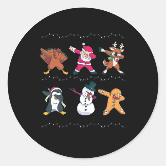 Adesivo Redondo Dabbing Santa Claus Reindeer Snowman Dancing (Frente)