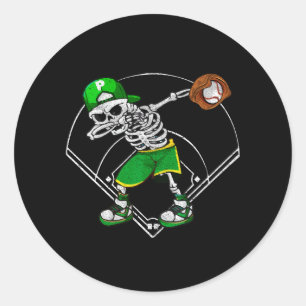 Adesivo Redondo Dabbing Skeleton Baseball Player Halloween Catcher