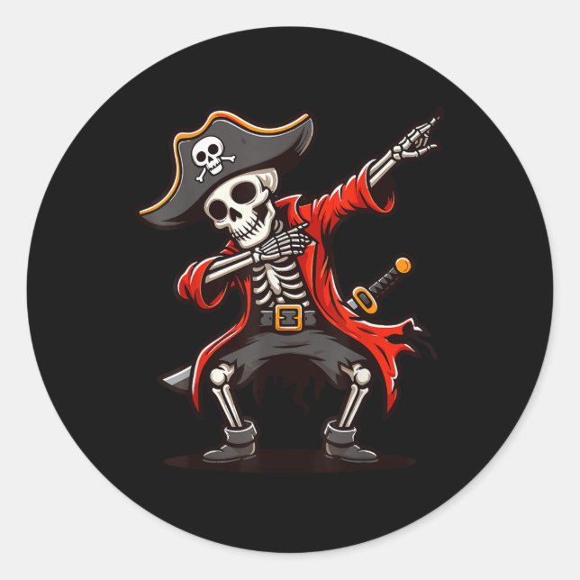 Adesivo Redondo Dabbing Skeleton Pirate (Frente)