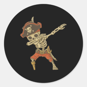 Adesivo Redondo Dabbing Skeleton Pirate Halloween Kids Jolly Roger