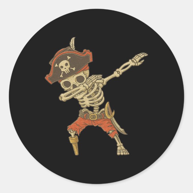Adesivo Redondo Dabbing Skeleton Pirate Halloween Kids Jolly Roger (Frente)