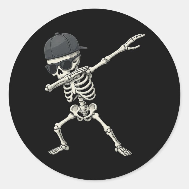 Adesivo Redondo Dabbing Skeleton Pirate Halloween Kids Jolly Roger (Frente)