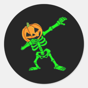 Adesivo Redondo Dabbing Skeleton Pumpkin Head Halloween Dab