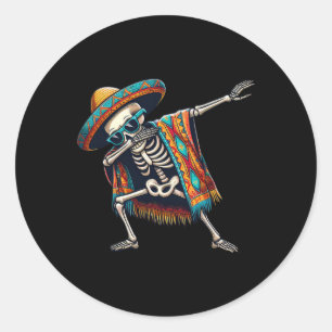 Adesivo Redondo Dabbing Skeleton Sombrero Poncho Cinco De Mayo Mex