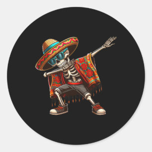 Adesivo Redondo Dabbing Skeleton Sombrero Poncho Cinco De Mayo Mex