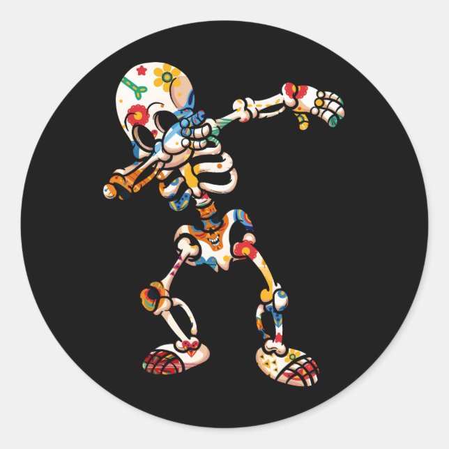 Adesivo Redondo Dabbing Sugar Skeleton Dia De Los Muertos Ha (Frente)