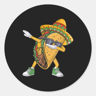 Adesivo Redondo Dabbing Taco Cinco De Mayo Engraçado Comida mexica
