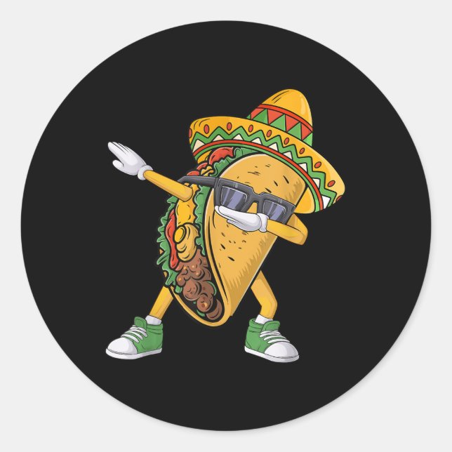 Adesivo Redondo Dabbing Taco Cinco De Mayo Engraçado Comida mexica (Frente)