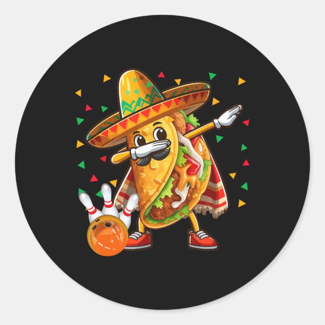 Adesivo Redondo Dabbing Taco tocando Boliche Cinco de Mayo Player (Frente)
