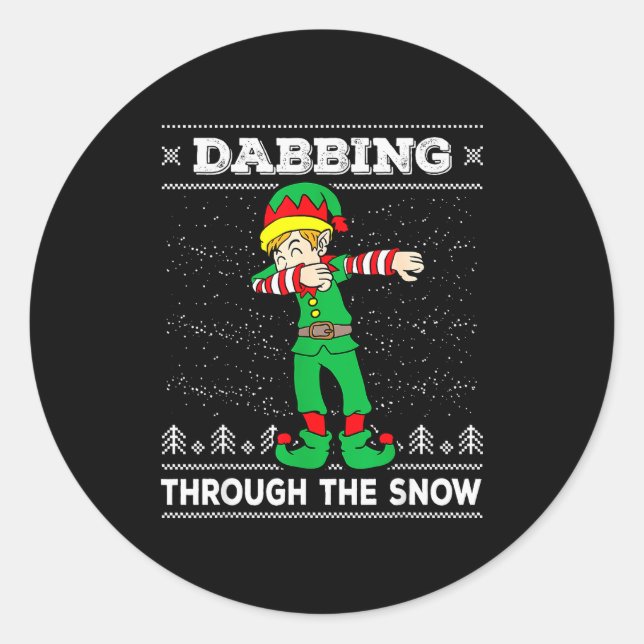 Adesivo Redondo Dabbing Through The Snow Elf Dab Ugly Christmas Sw (Frente)