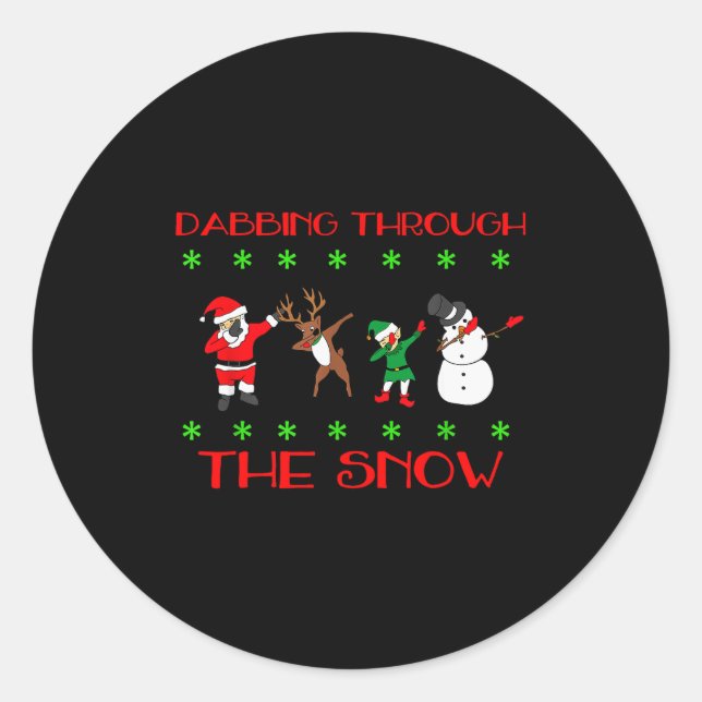 Adesivo Redondo Dabbing Through The Snow Funny Christmas Design  (Frente)