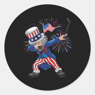 Adesivo Redondo Dabbing Tio Sam Ice Hockey Puck Indepedation Day