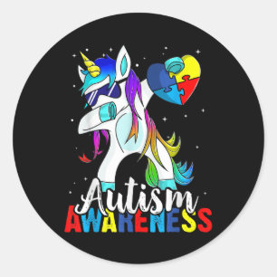 Adesivo Redondo Dabbing Unicorn Autism Awarness Kids Girl Boys B