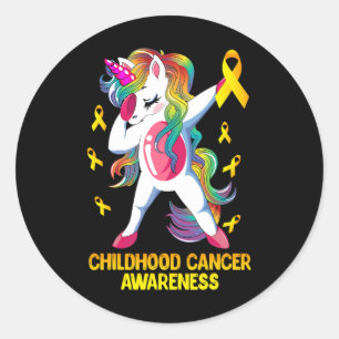 Adesivo Redondo Dabbing Unicorn Chilhood Cancer Awarness Warrior