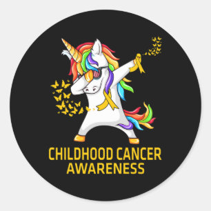 Adesivo Redondo Dabbing Unicorn Chilhood Cancer Awarness Warrior
