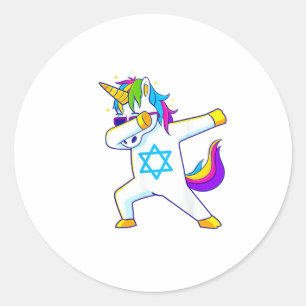 Adesivo Redondo Dabbing Unicorn Hanukkah Jewish Dancing Chanukah K
