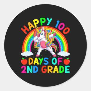 Adesivo Redondo Dabbing Unicorn Happy 100º Dia de Formando Escolar