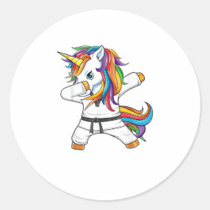 Adesivo Redondo Dabbing Unicorn Karate Taekwondo Kids Girls Martia