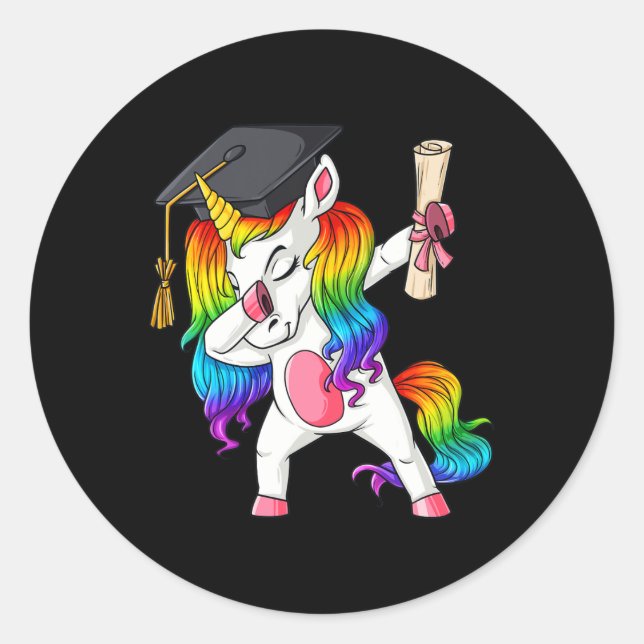 Adesivo Redondo Dabbing Unicorn School Graduation Dab Girls T (Frente)