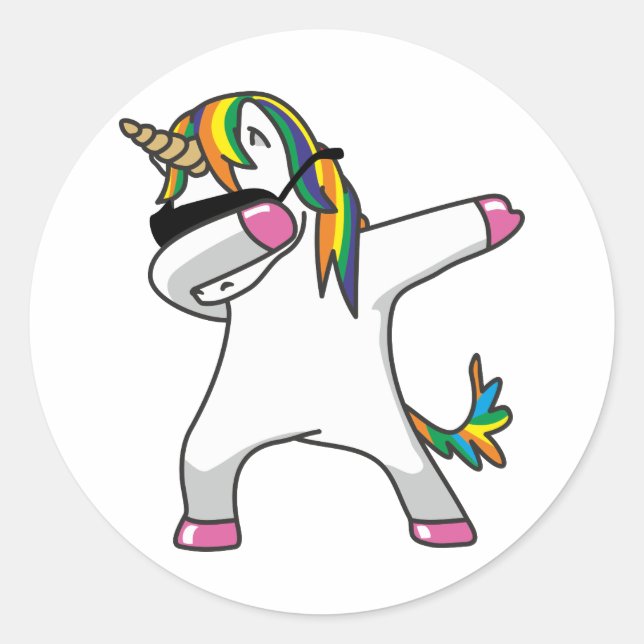 Adesivo Redondo Dabbing Unicorn Stickers (Frente)