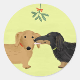 Adesivo Redondo Dachshances Mistletoe Kiss | Caninos De Natal
