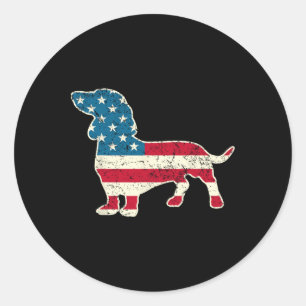 Adesivo Redondo Dachshund 4 de Julho Bandeira Americana Amantes de