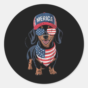 Adesivo Redondo Dachshund 4 de Julho Bandeira Americana Doxie Cão