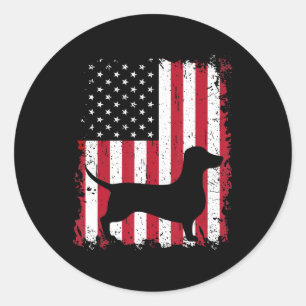 Adesivo Redondo Dachshund 4 De Julho Patriótico Bandeira Americana