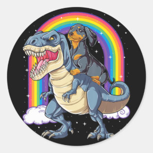 Adesivo Redondo Dachshund Andando Dinossauro T Rex Presentes Rapaz