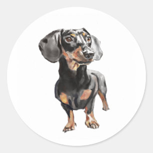 Adesivo Redondo Dachshund Aquarela, Arte de Cachorro Salsicha para