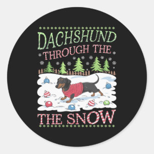 Adesivo Redondo Dachshund Através da Neve