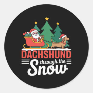 Adesivo Redondo Dachshund Através Dos Papais noeis De Natal Festiv