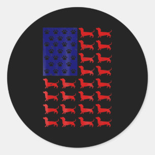 Adesivo Redondo Dachshund - Bandeira Americana Cuta 4 De Julho
