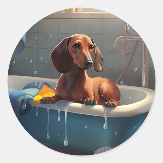 Adesivo Redondo Dachshund Bathtime (Frente)