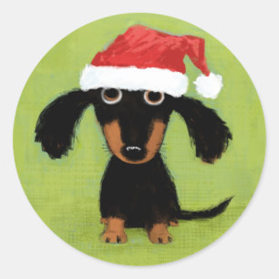 Adesivo Redondo Dachshund bonito do Natal do papai noel   do cão