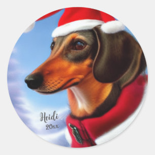 Adesivo Redondo Dachshund, Cachorro Papai noel, Personalizar, Nata
