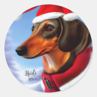 Adesivo Redondo Dachshund, Cachorro Papai noel, Personalizar, Nata