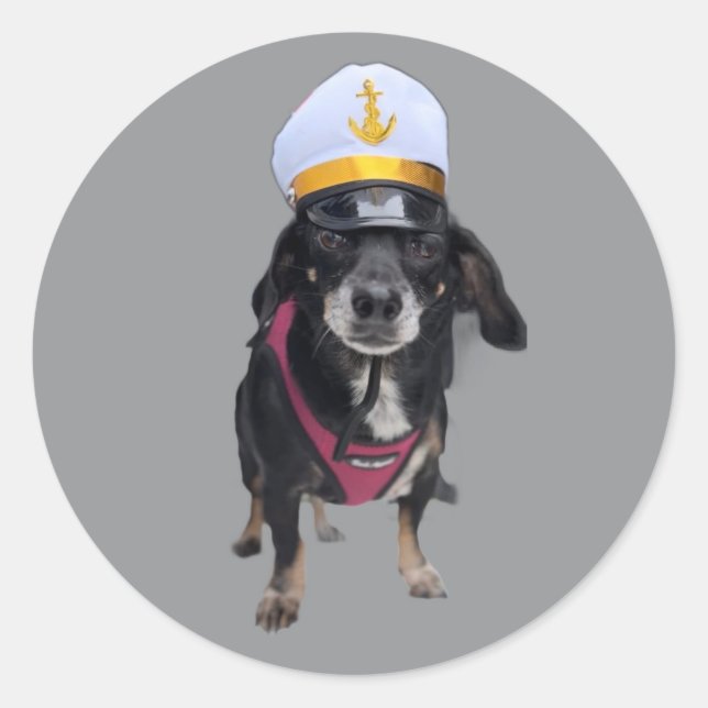 Adesivo Redondo Dachshund, Capitão do Mar (Frente)
