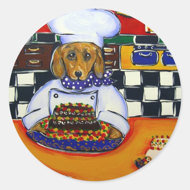 Adesivo Redondo Dachshund Chef (Frente)