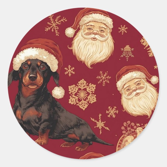Adesivo Redondo Dachshund christmas (Frente)