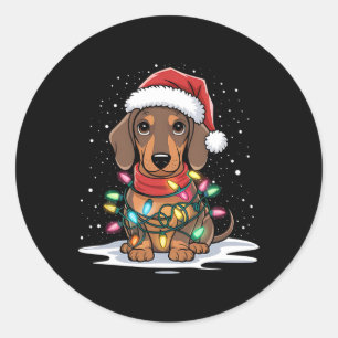 Adesivo Redondo Dachshund Christmas Lights Santa Hog Lover Hol